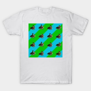 Baby Ducks on Grass Green and Sky Blue Pattern T-Shirt